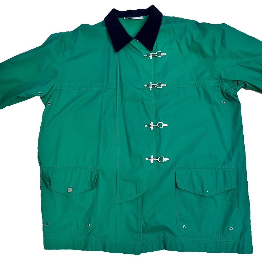 Vtg Firemen Clasp Women 2X/3X Green Canvas Jacket Corduroy Collar Unlined